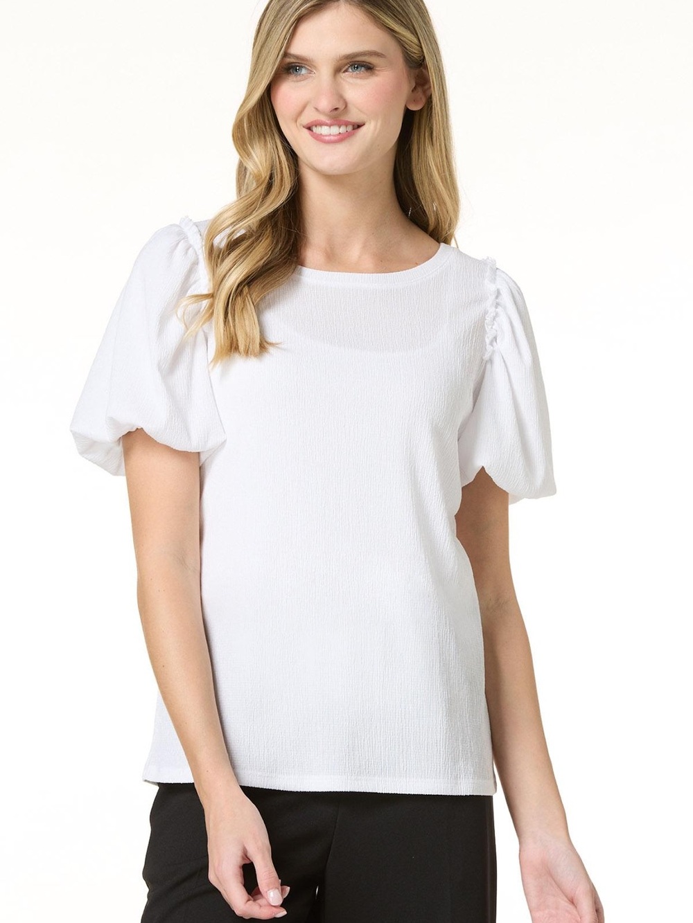 Cato White Puff Bubble Sleeve Short-Sleeve Top
